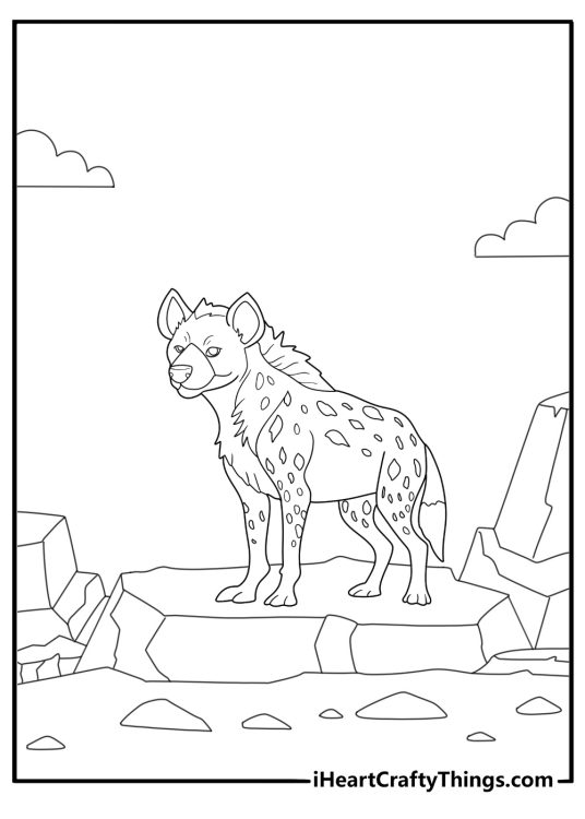 Hyena standing on a rock easy coloring page for kids
