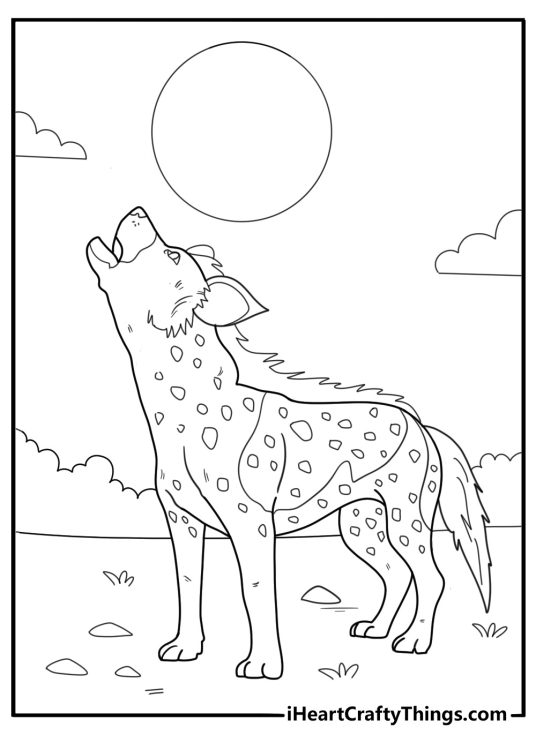 Hyena with open mouth howling coloring sheet