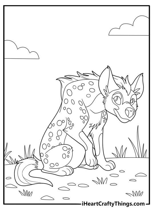 Hyena with spotted fur detailed coloring page