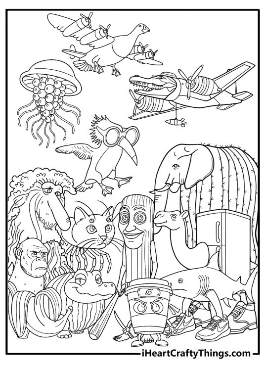 Italian brainrot characters coloring page