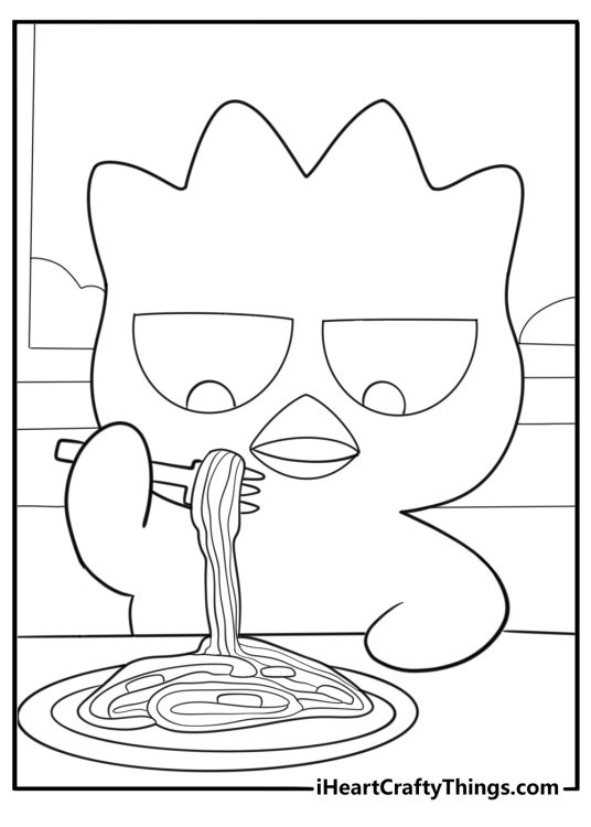 Kawaii badtz maru eating noodles coloring sheet