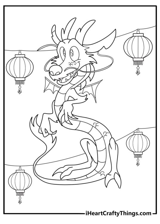 Kawaii chinese dragon with tiny wings cute coloring page