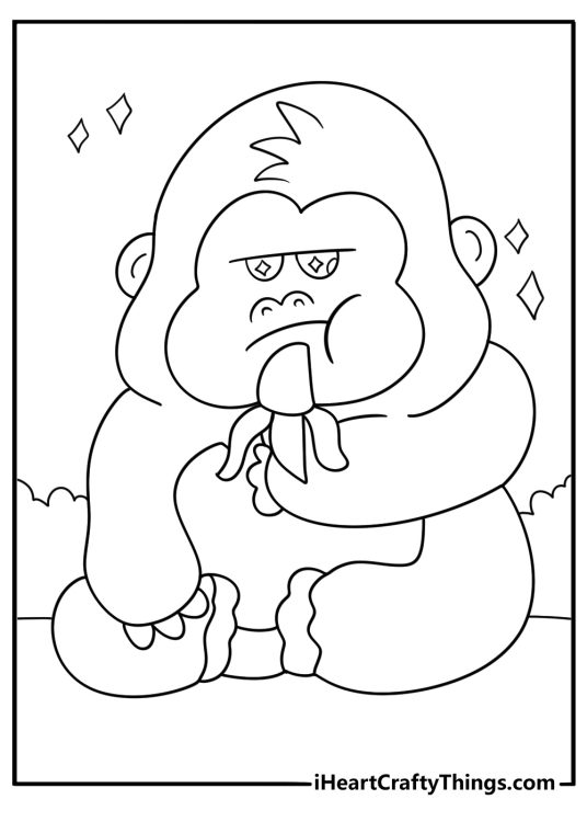 kawaii king kong with bananas fun coloring page