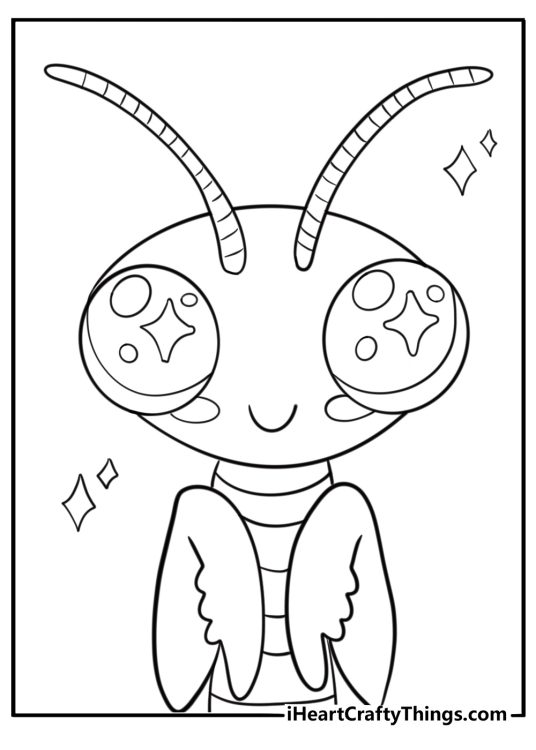 Kawaii mantis with big eyes cute coloring page