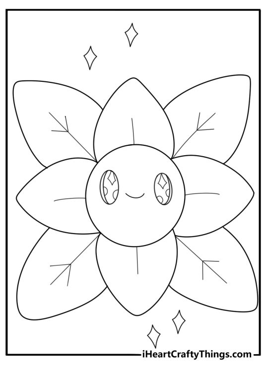 Kawaii poinsettia with sparkling eyes cartoon style coloring sheet
