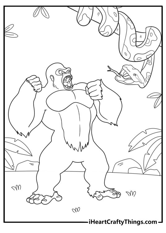 king kong vs giant snake jungle fight coloring page