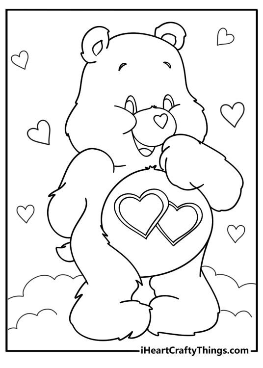 love a lot bear with hearts belly badge detailed coloring page