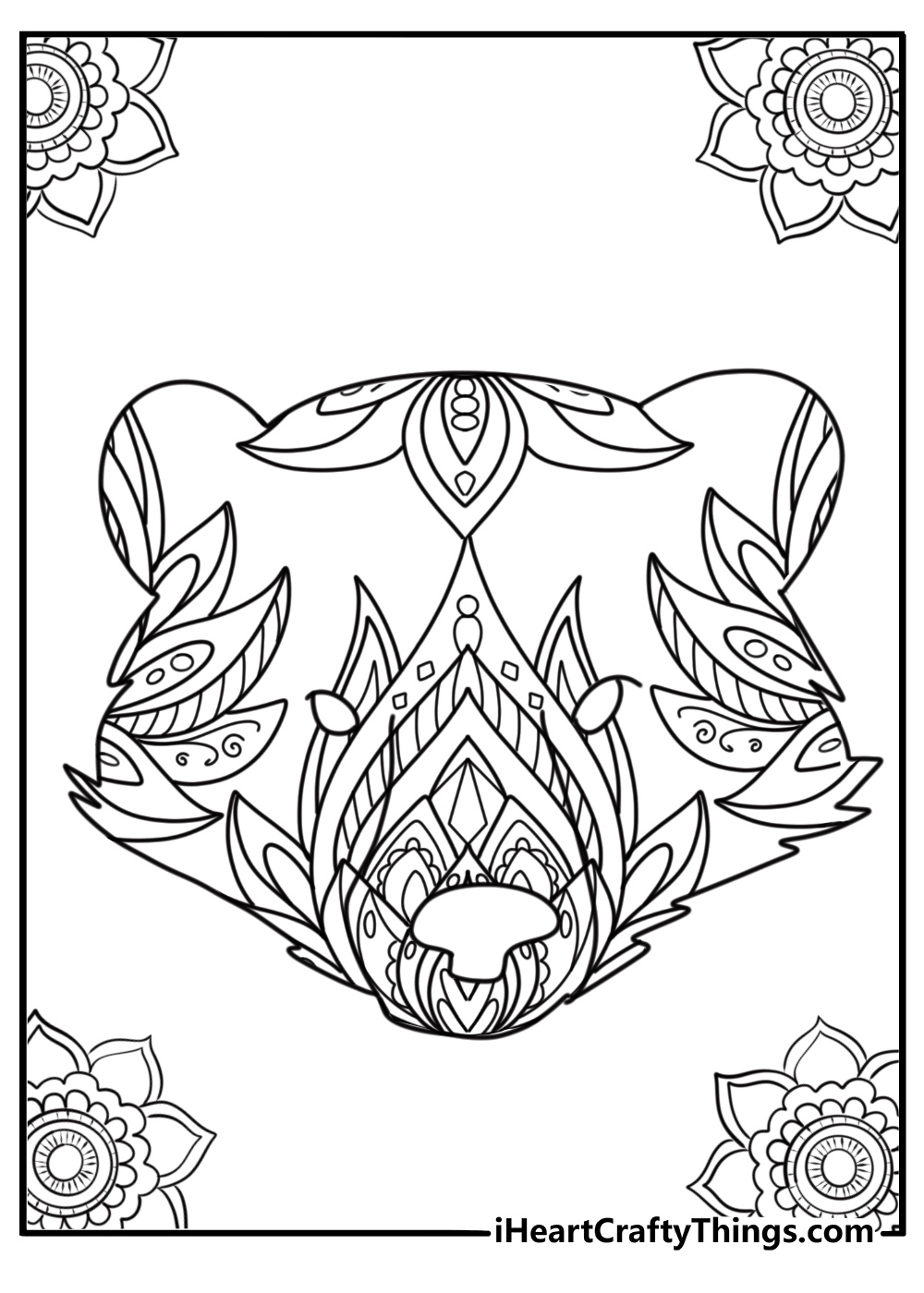 mandala skunk head with floral patterns detailed coloring page for adults