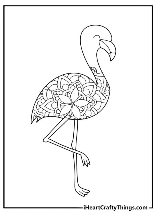 mandala style flamingo with decorative patterns coloring page for adults