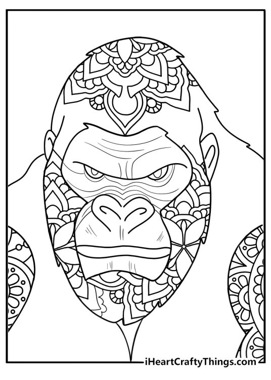 mandala style king kong head for adults coloring page