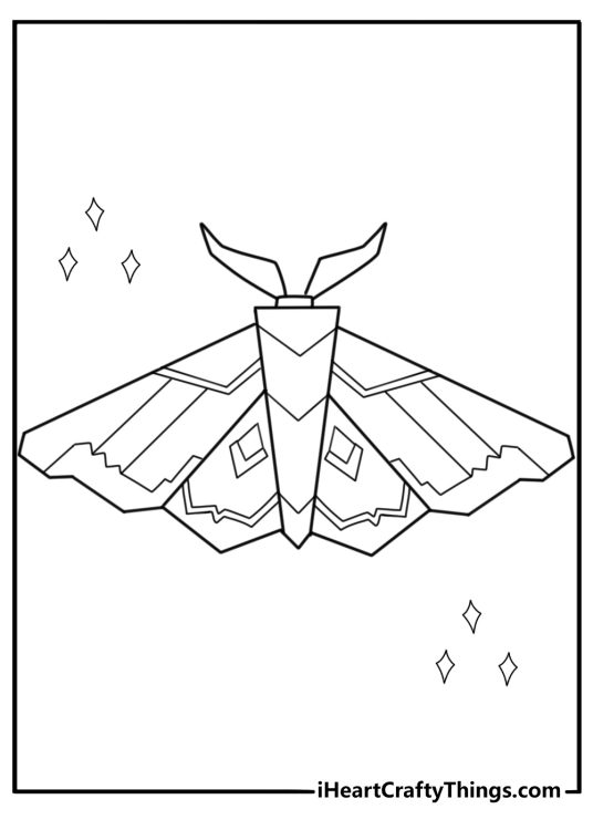 Moth with geometric wing patterns modern style coloring page
