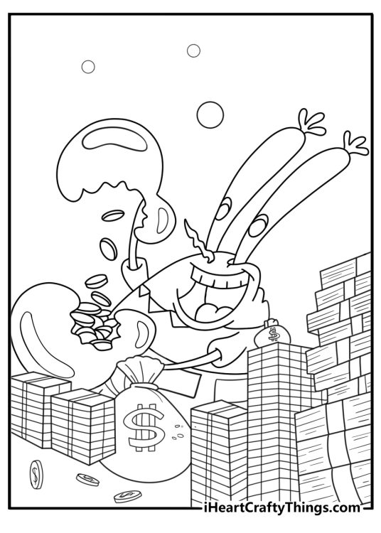 Mr krabs counting coins in his office coloring sheet