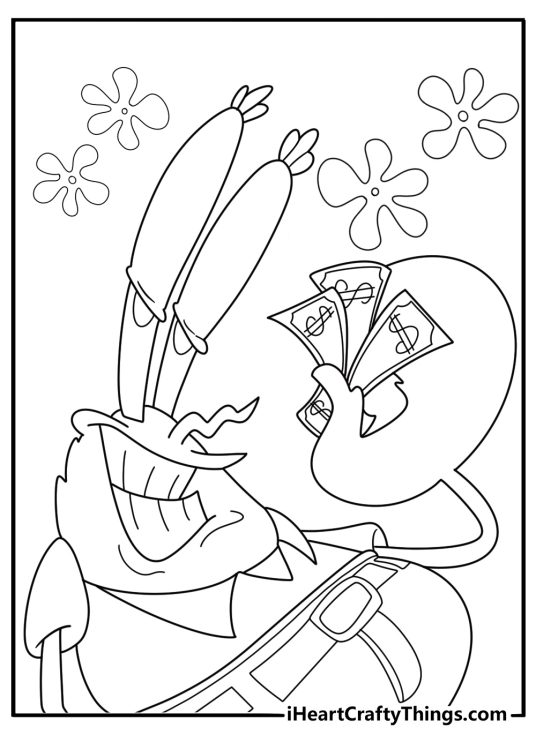 Mr krabs counting money cartoon coloring page