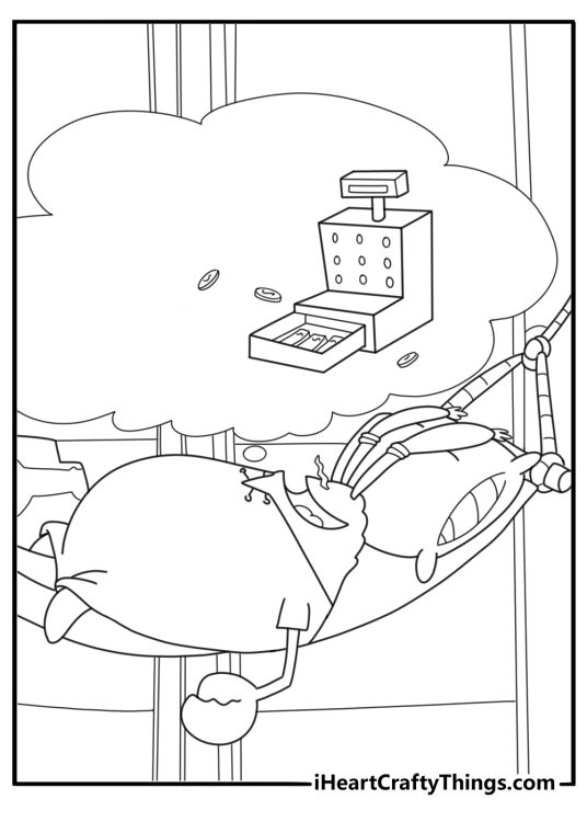 Mr krabs dreaming about money easy cartoon coloring page