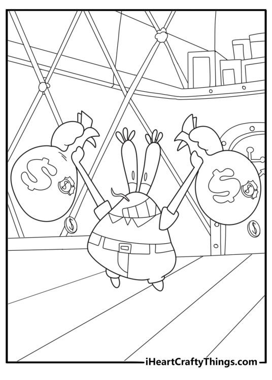 Mr krabs holding a bag of coins easy coloring page