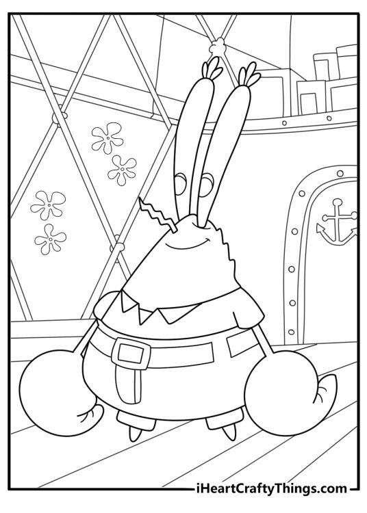 Mr krabs in the krusty krab restaurant coloring sheet for kids