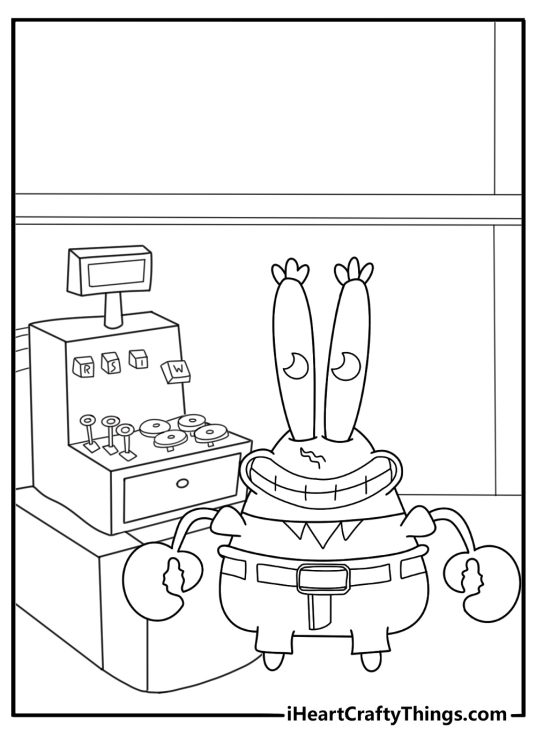Mr krabs locking the safe inside the krusty krab coloring sheet