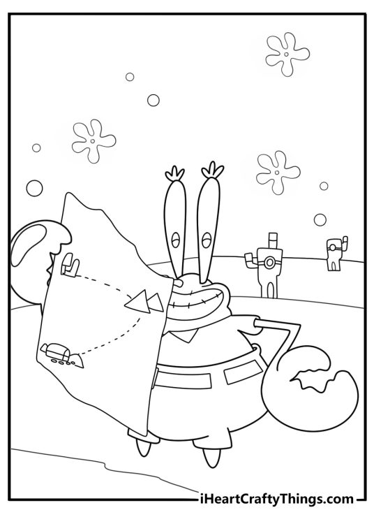 Mr krabs looking at a treasure map fun coloring sheet