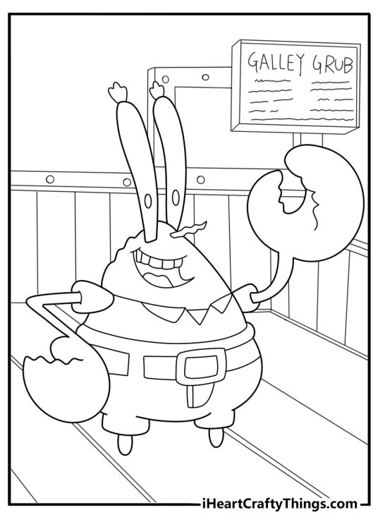 Mr krabs pointing at the menu board easy coloring page