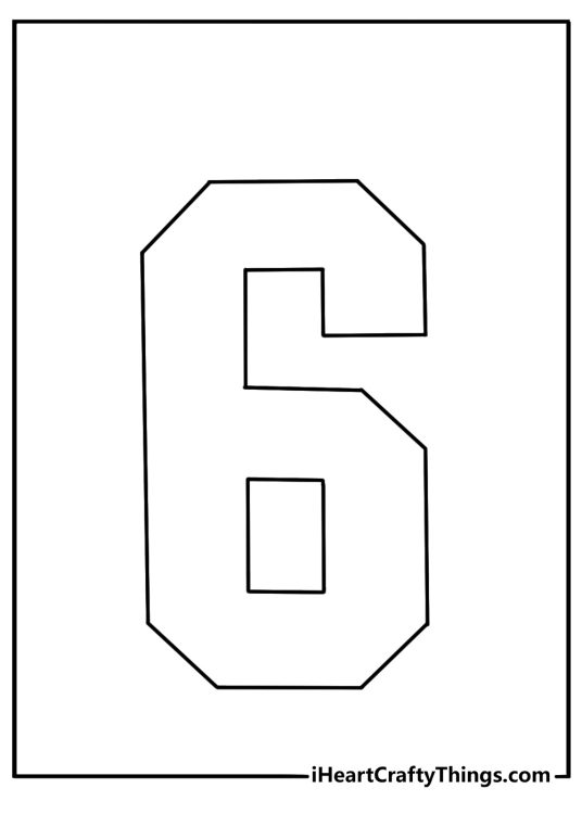 Number 6 in bold block style easy coloring sheet