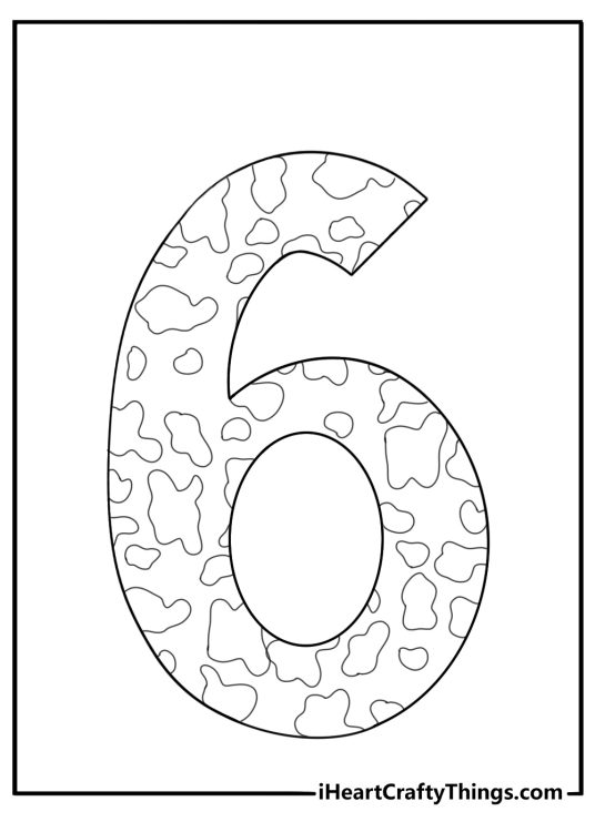 Number 6 with animal print spots fun coloring sheet
