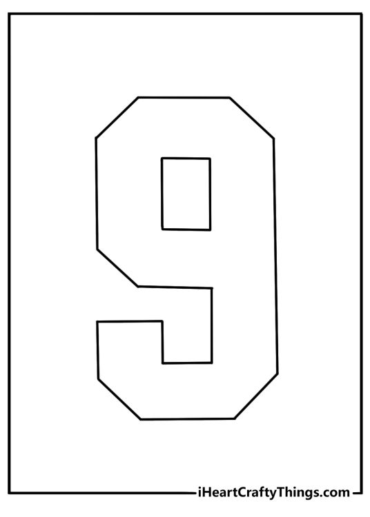 Number 9 in bold block style easy coloring sheet