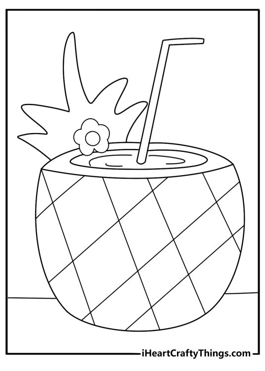 pineapple drink served in half a fruit coloring page