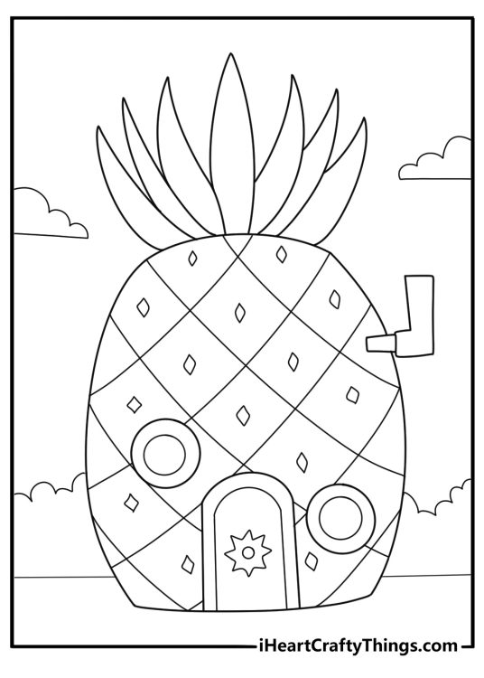 pineapple house cartoon style easy coloring page for kids