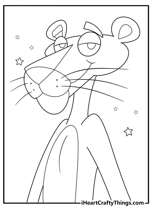 Pink panther face close up detailed cartoon coloring page for adults