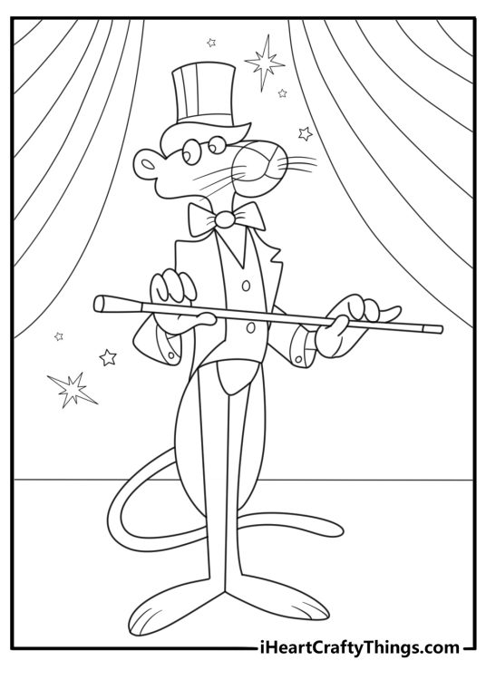 Pink panther in a magician costume easy coloring page