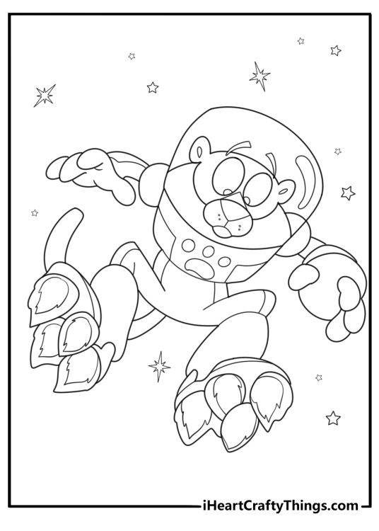 Pink panther in space suit astronaut themed cartoon coloring sheet