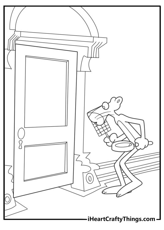 Pink panther opening a secret door mystery fun coloring page