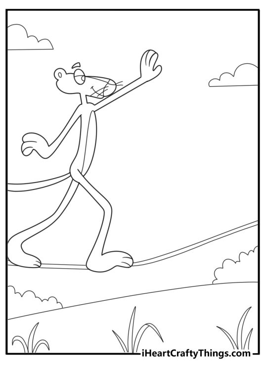 Pink panther walking a tightrope circus themed coloring sheet
