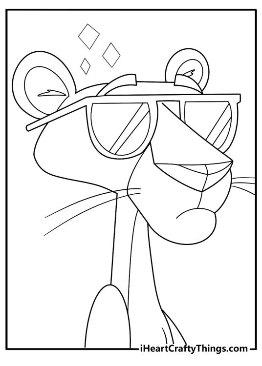 Pink panther wearing sunglasses cool cartoon coloring page