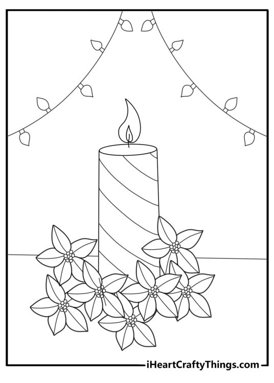 Poinsettia centerpiece with candles festive coloring page