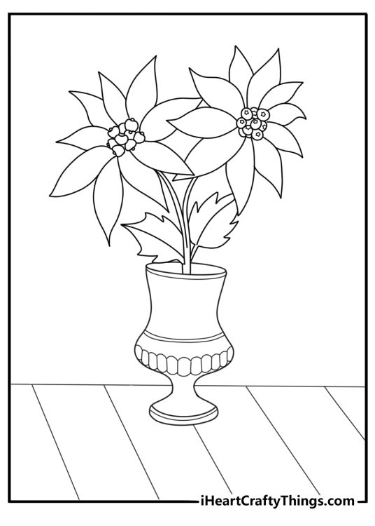 Poinsettia in a vase on a table easy coloring page