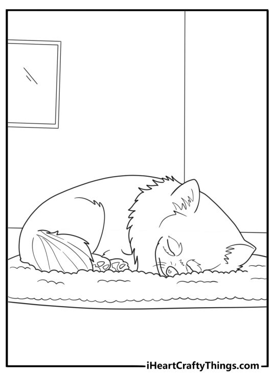 Pomeranian sleeping curled up cozy coloring page