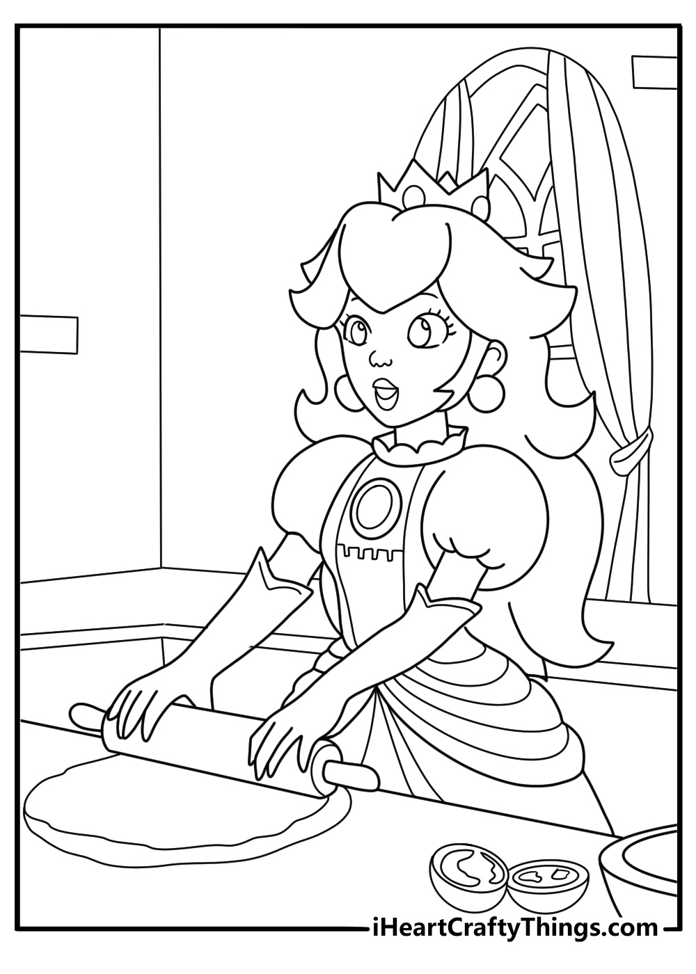 princess peach cooking in her castle kitchen coloring page