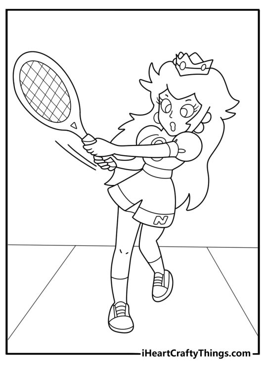princess peach playing tennis cartoon coloring page