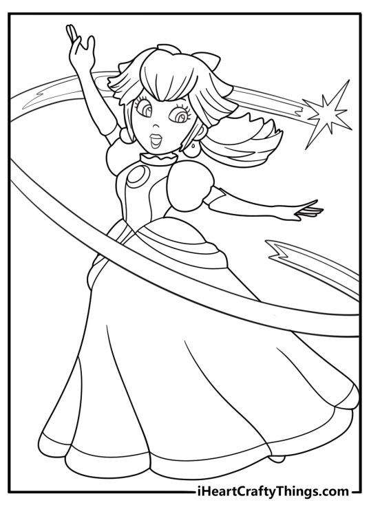 princess peach using magic powers detailed coloring page for adults