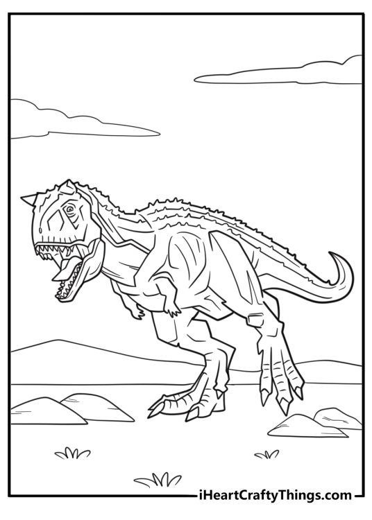 Realistic carnotaurus with sharp teeth detailed coloring page