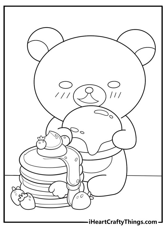 Rilakkuma eating pancakes kawaii cartoon coloring sheet