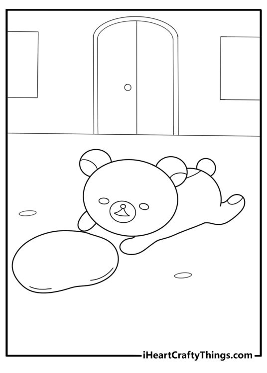 Rilakkuma lying on the floor relaxing simple coloring sheet
