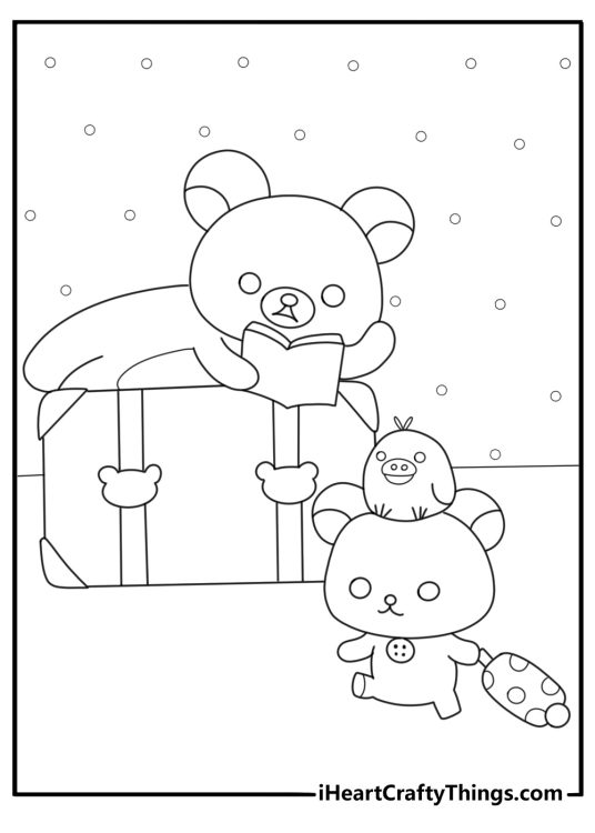 Rilakkuma next to a suitcase ready to travel simple coloring page