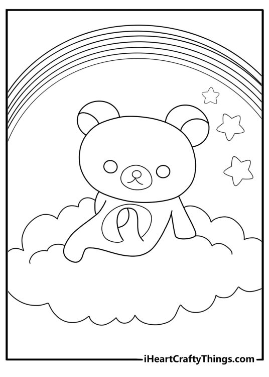 Rilakkuma sitting on a cloud dreamy cartoon coloring sheet