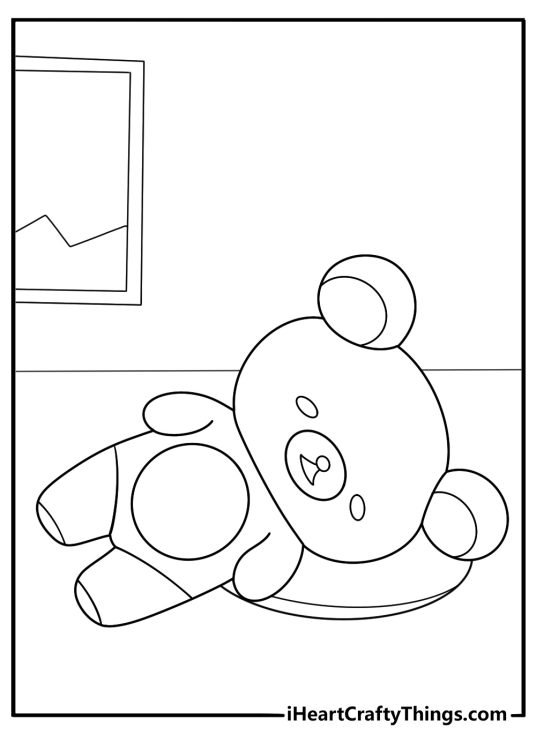 Rilakkuma sleeping on a pillow easy coloring page for kids