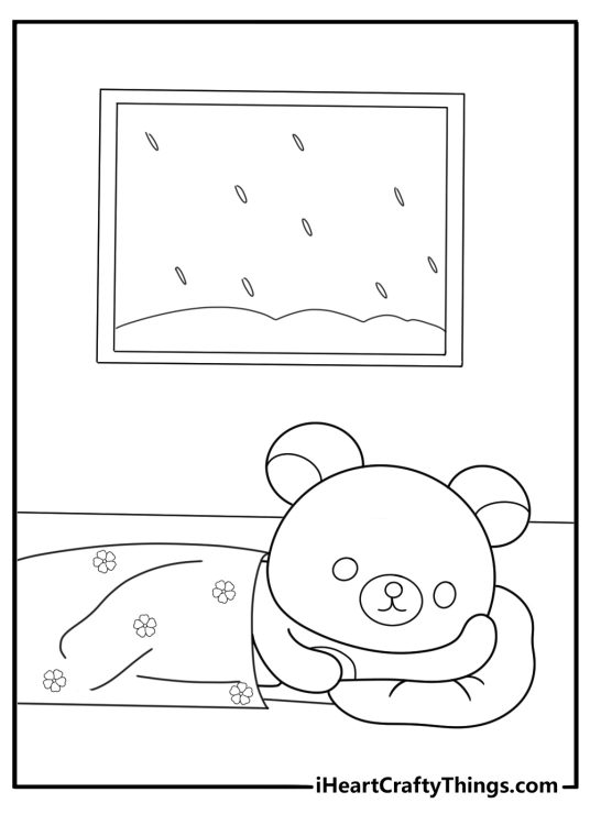 Rilakkuma under a blanket on a rainy day easy coloring sheet