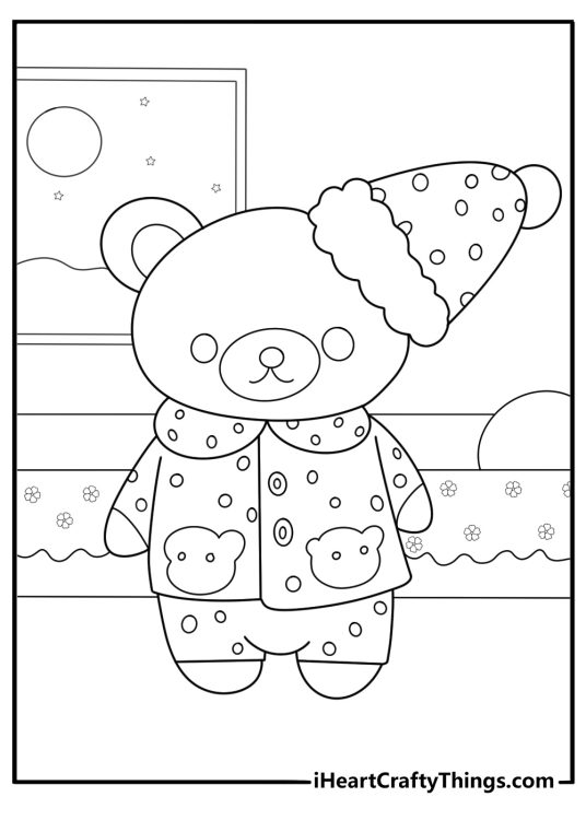 Rilakkuma wearing pajamas bedtime themed coloring sheet