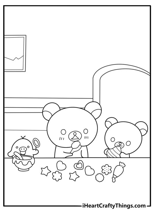 Rilakkuma with sweets and snacks dessert themed coloring sheet