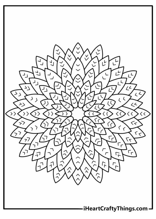 simple coloring sheet shows repeating leaf shapes around a small ring